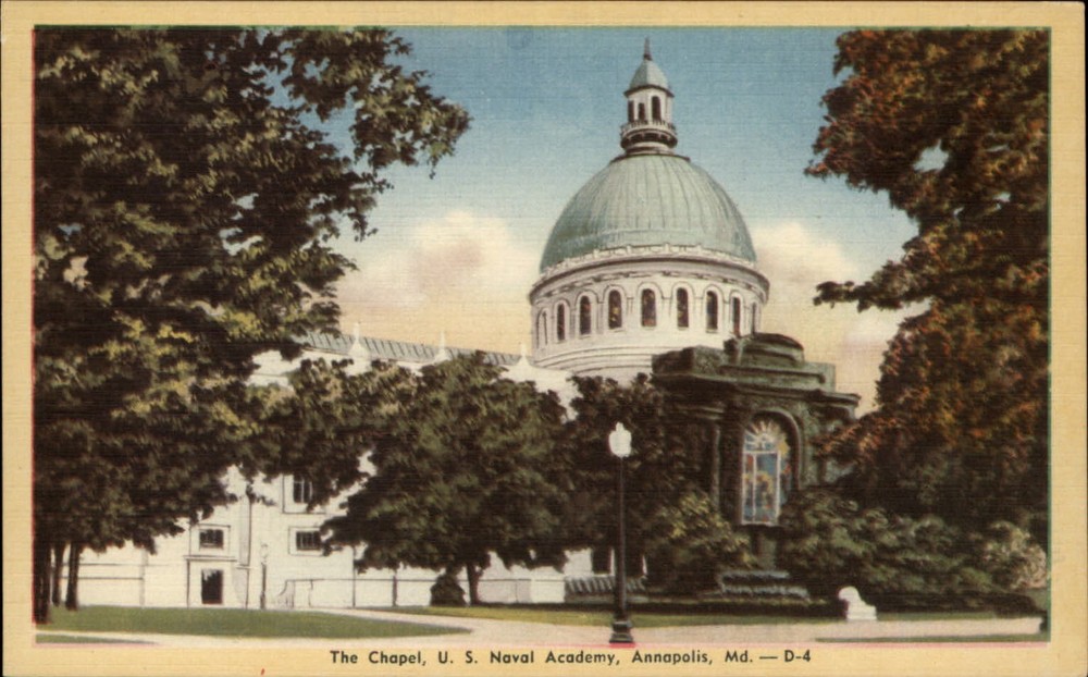 Annapolis Maryland Chapel US Naval Academy dome unused vintage linen postcard
