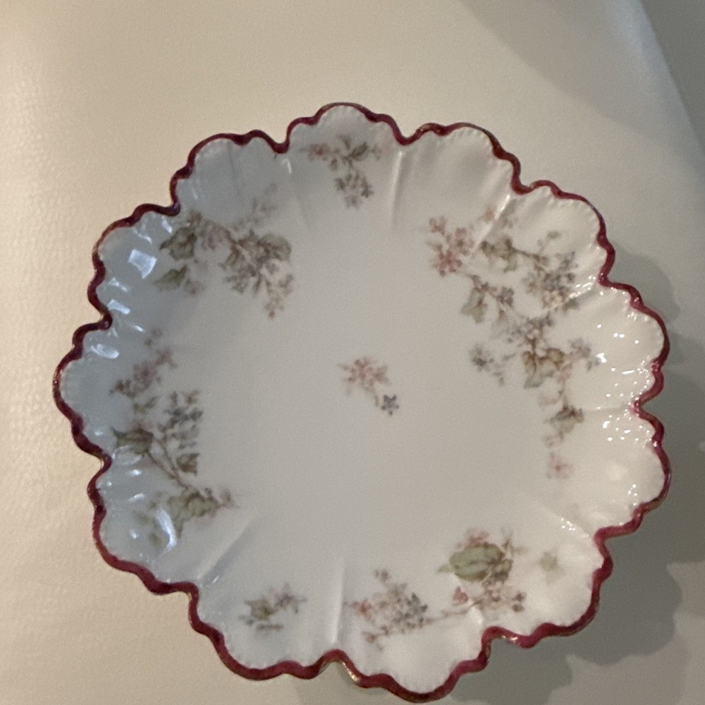 PLATE HAVILAND FRANCE 7.25” Haviland & Co Limoges Pink Poppy Scalloped Gold Trim