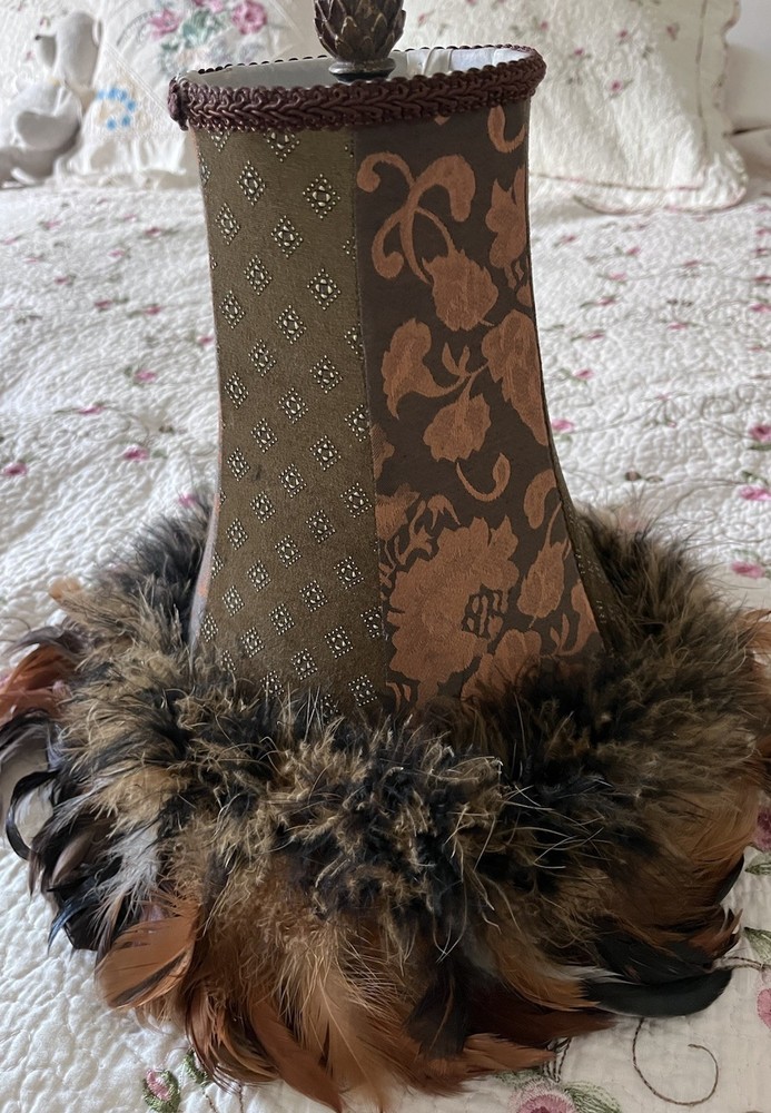 Vintage Feathered Boa Lamp Shade Boho Earth Tones Handmade