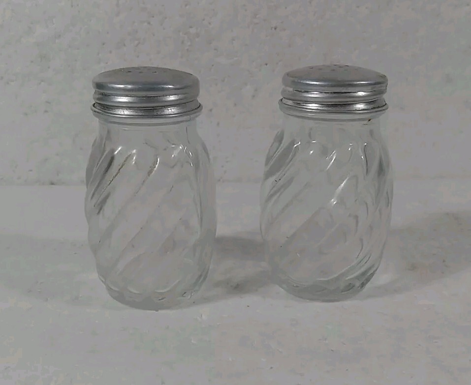 Vintage Swirl Glass Salt and Pepper Shakers 3.5 Inch with Metal Lids