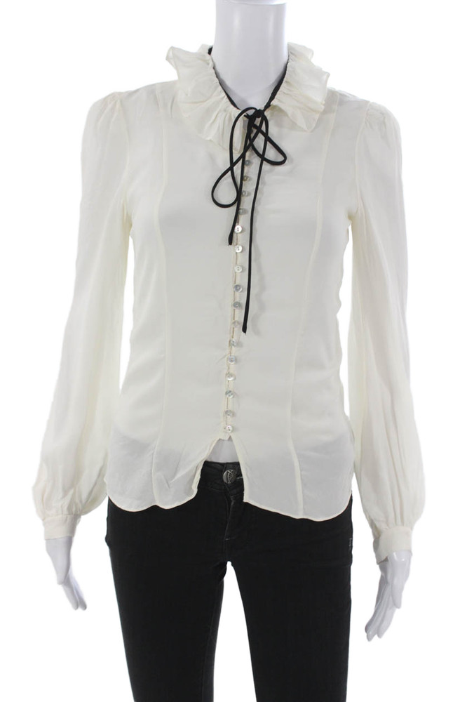 Zara Women White Collared Viscose Blouse Button Long Sleeve Size XSFree Shipping in US $100+ Orders | $6.95 Orders Below