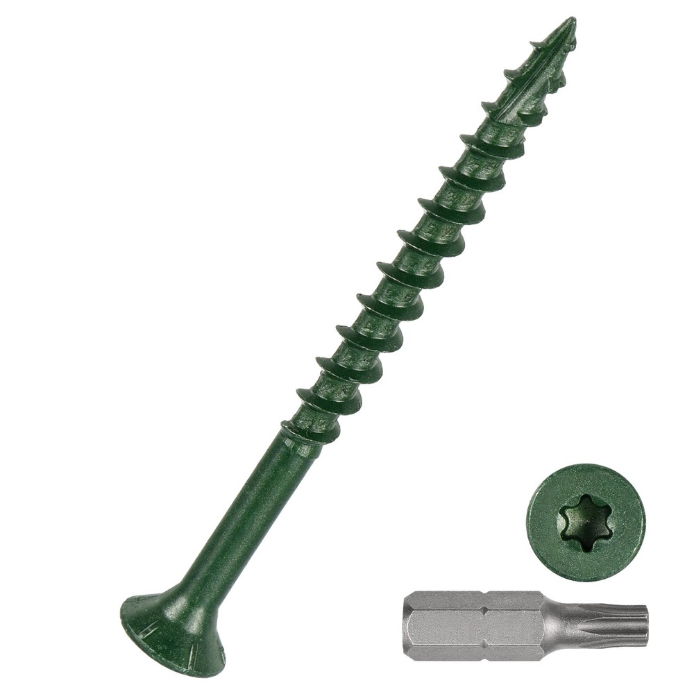 10x2-1/2 Inch Deck Screws 80 Pack Carbon Steel T25 Star Bit Green Coated