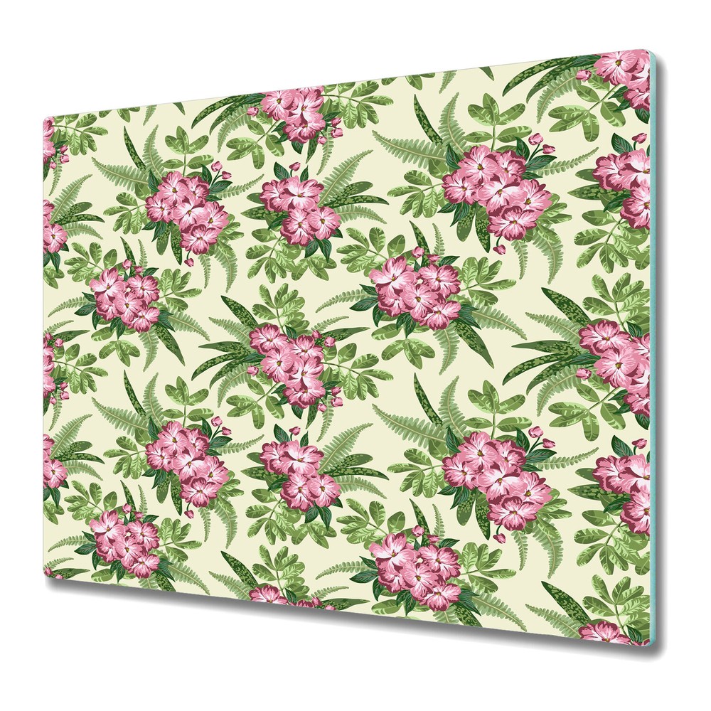 Glass Worktop Kitchen Chopping Board Tropical Pink Flowers Floral 60x52