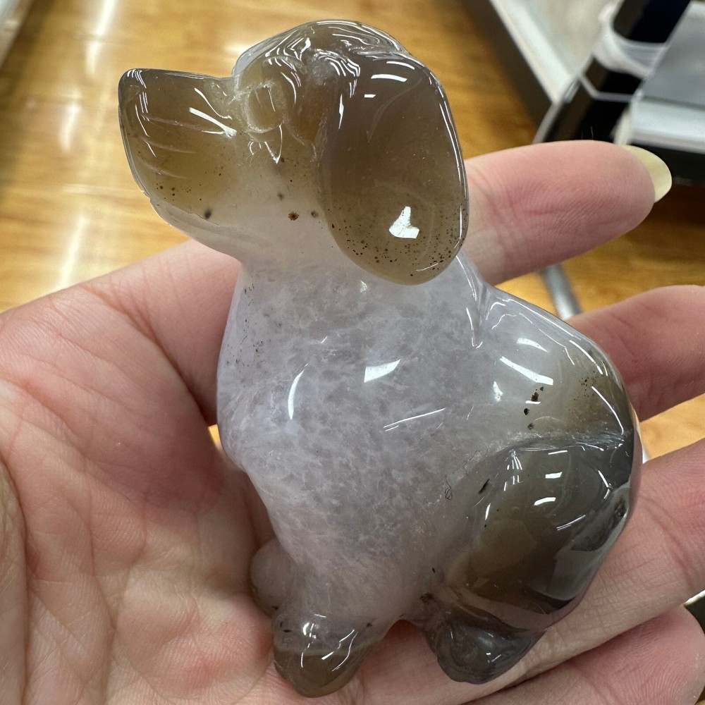 Natural Hand-Carved Agate Geode Quartz Crystal Dog Skull for Reiki Healing Gift