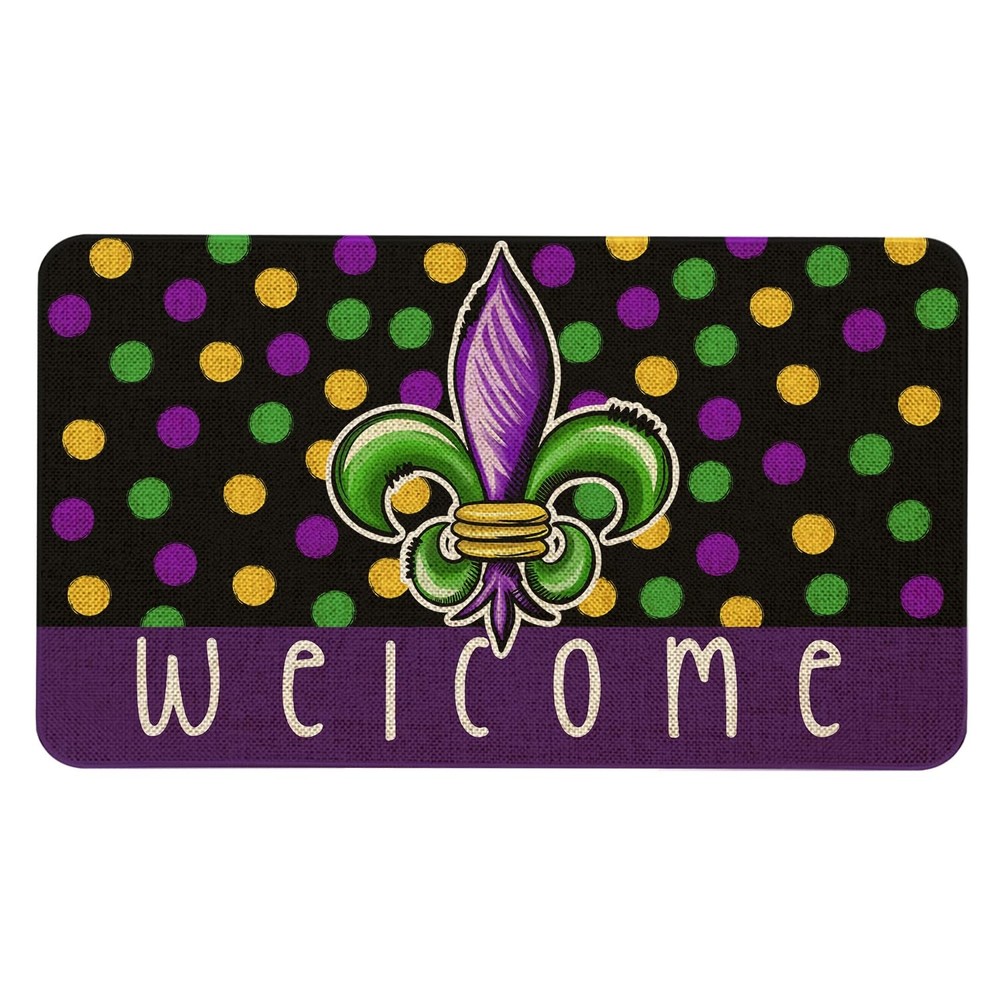 Mardi Gras Carnival Fleur De Lis Doormat 30x17 Indoor Outdoor Welcome Mat