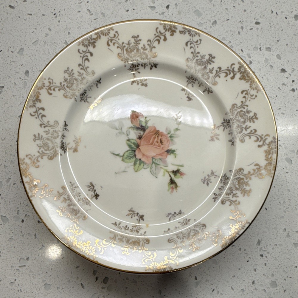 Royal China Porcelain Dinner Plates Floral Pattern 22K Gold Trim Set of 6