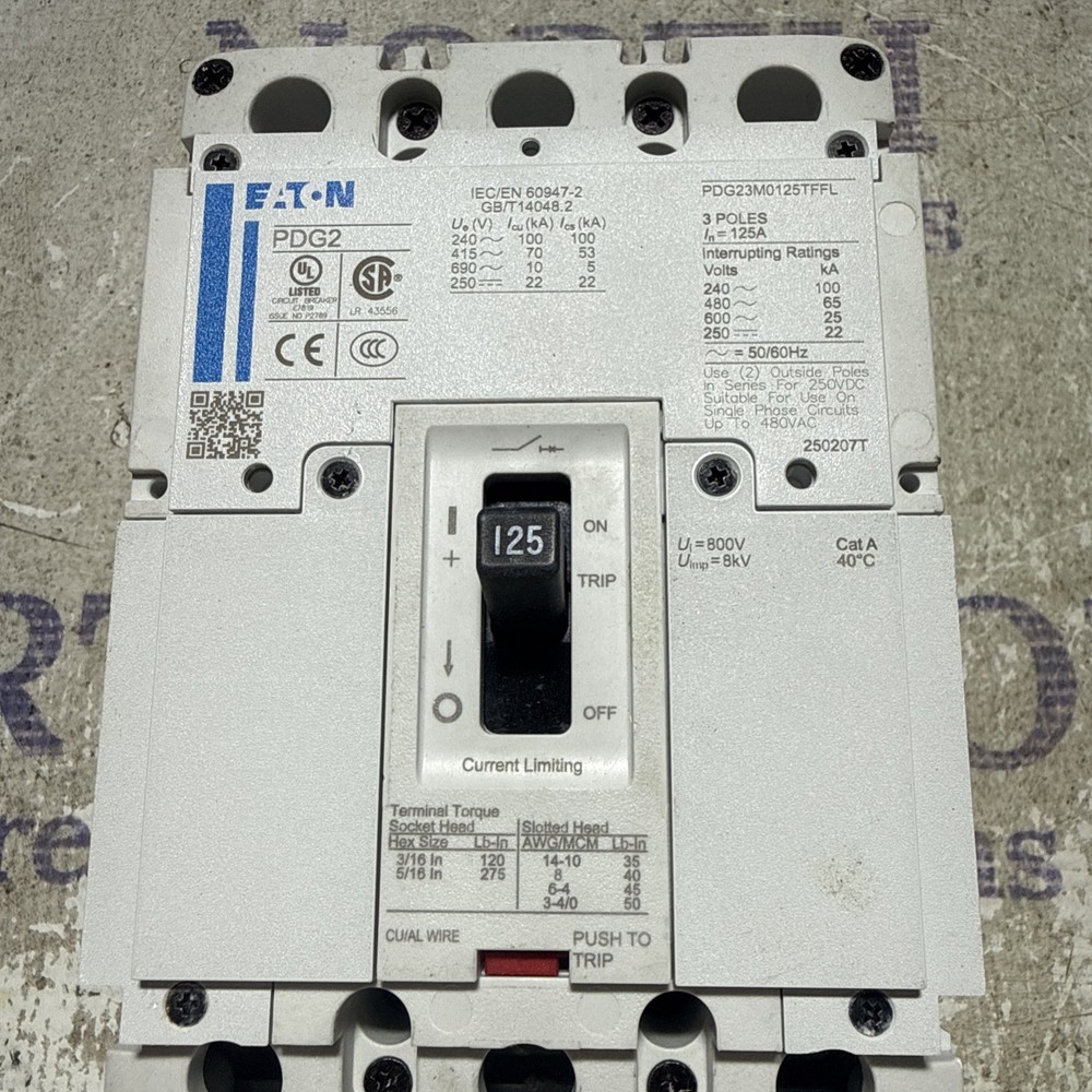 NEW TAKEOUT - Eaton 125 Amp Circuit Breaker 600 VAC / 250 VDC 3P  PDG23M0125TFFL