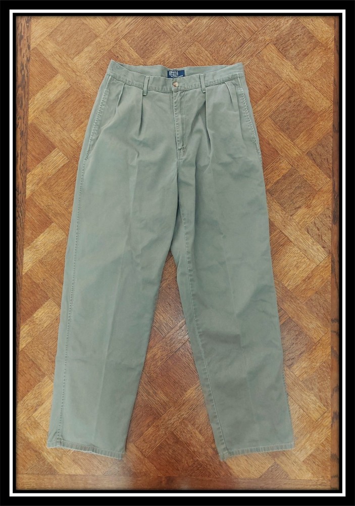 Polo Ralph Lauren Vintage 1980s Green Grey Cotton Twill Chinos Made in USA W31