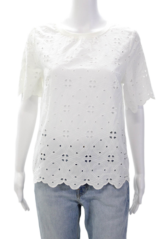 We Wore What Women's Round Neck Short Sleeves Eyelet Blouse White Size SFree Shipping in US $100+ Orders | $6.95 Orders Below