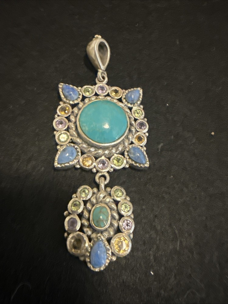 Barse Sterling Silver Turquoise Multi Gem Cluster Pendant 925