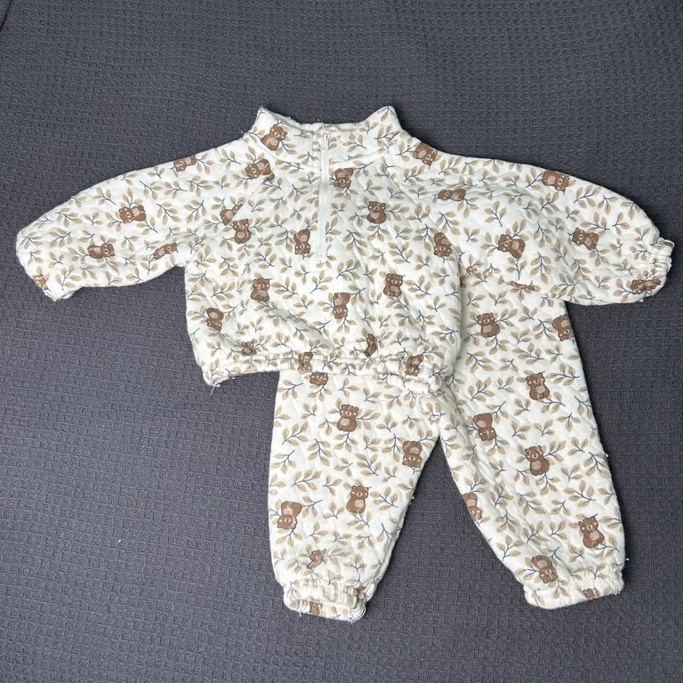 Bearpaw Baby Quilted Bear Outfit 2pc Set 1/4 Zip Pullover Joggers 12M Pre-Owned
