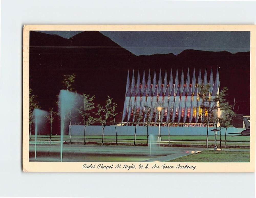 Postcard Cadet Chapel at Night US Air Force Academy Colorado USA