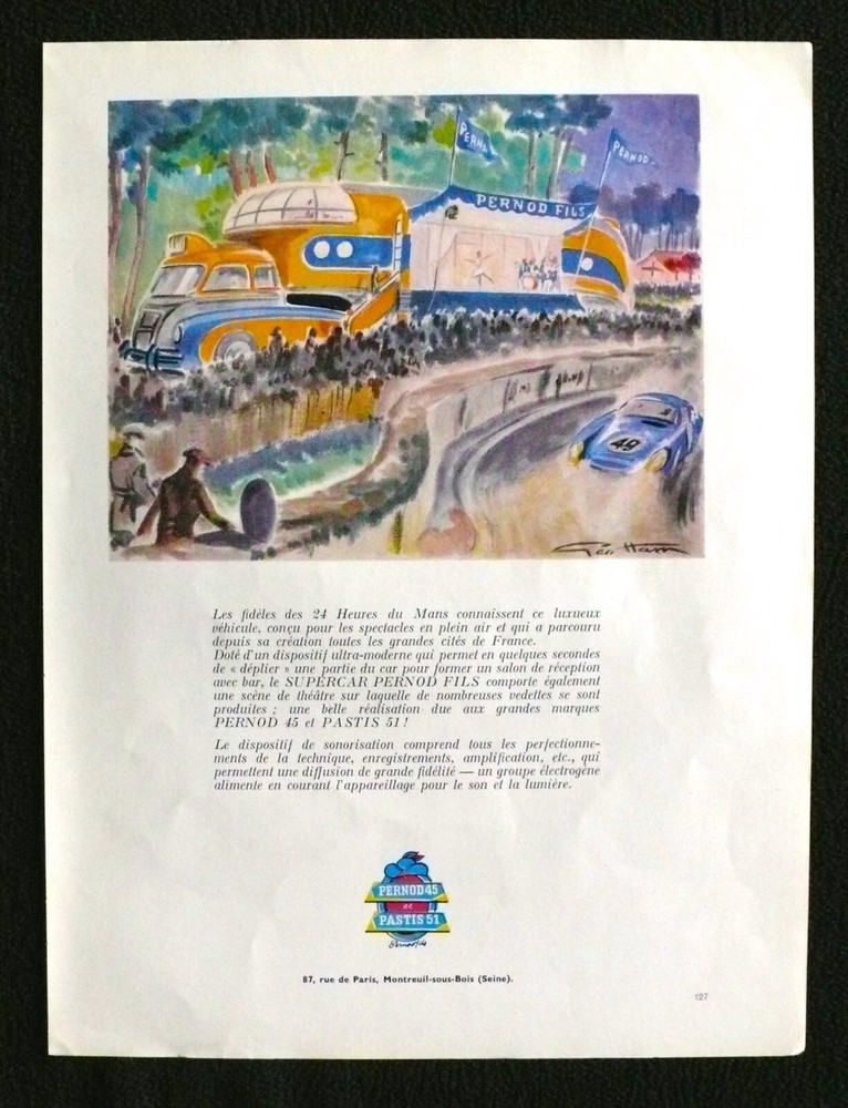 GEO HAM Le Mans 24 Hour PERNOD FILS Absinthe Futureliner Orig 9x12 Ad Advert-image