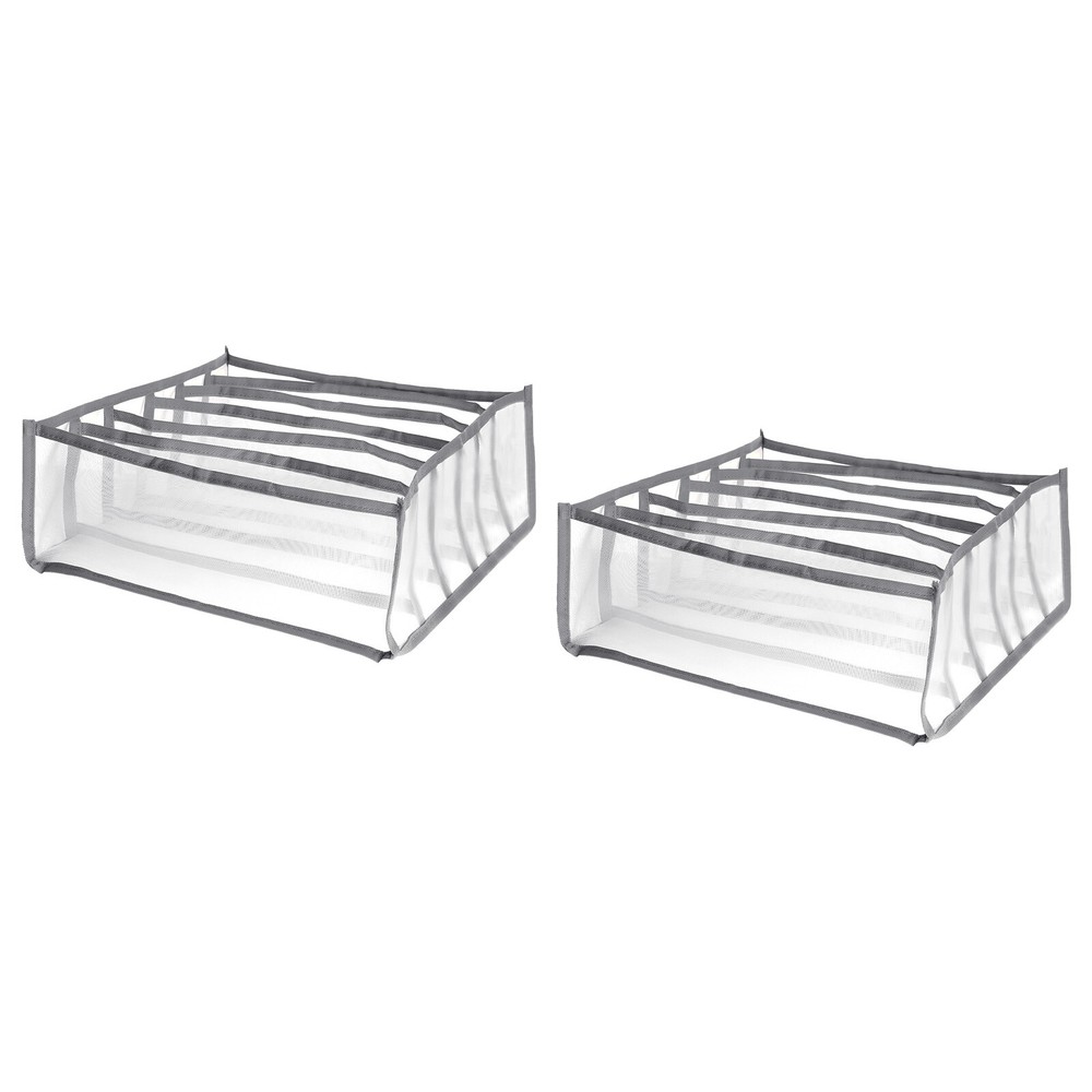 2pcs Foldable Drawer Organizer Closet Storage Box For Underwear Bra Sock, Grey