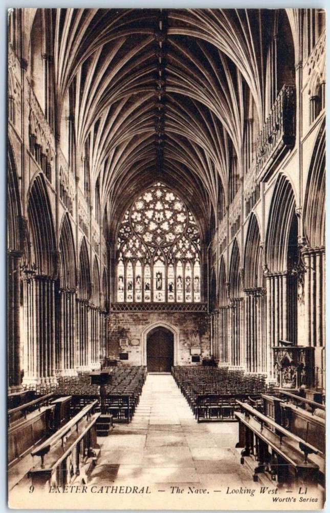 Postcard - The Nave, Looking West, Exeter Cathedral - Exeter, England