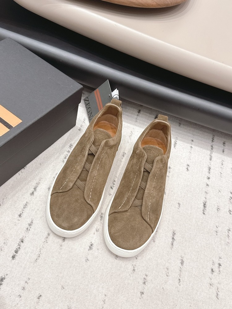 ZEGNA Triple Stitch Suede Sneakers Brown Full Sizes