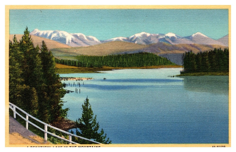 WA Washington Beautiful Lake in the Mountains Aerial View Linen Postcard