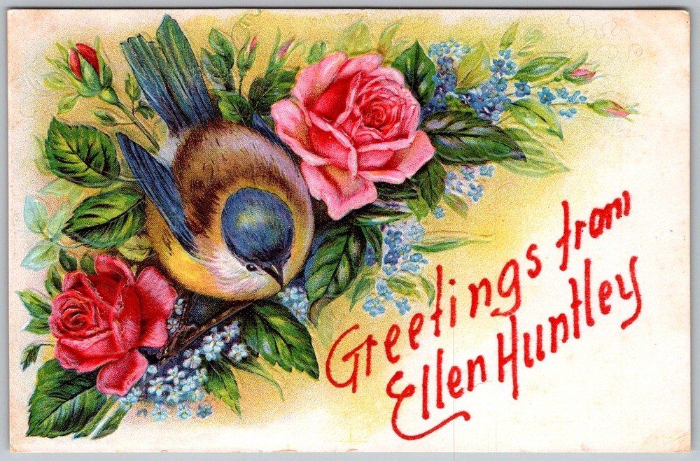 Antique Postcard Greetings Ellen Huntley 1910s