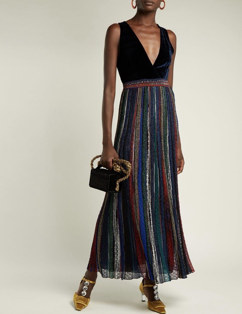 $1895 MISSONI Velvet And Metallic Crochet-knit Maxi Dress In Midnight.