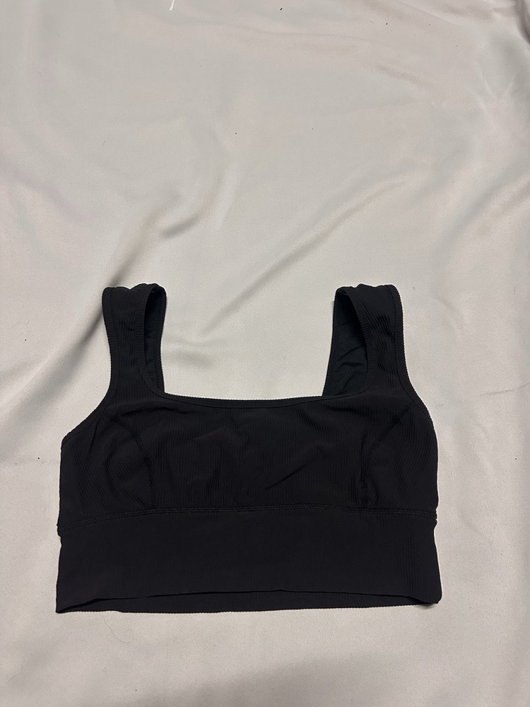 FP Movement Free People Women’s Black Ribbed Square Neck Sports Bra Crop Medium