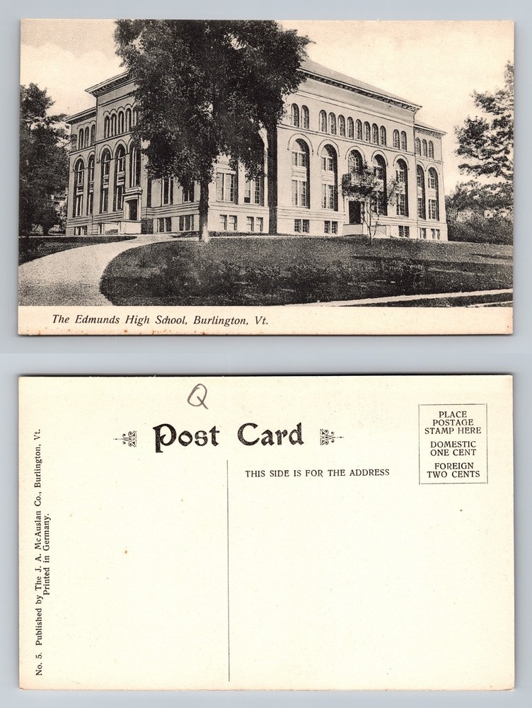 Burlington, VT-Vermont, Edmunds High School Historic Building, Vintage Postcard