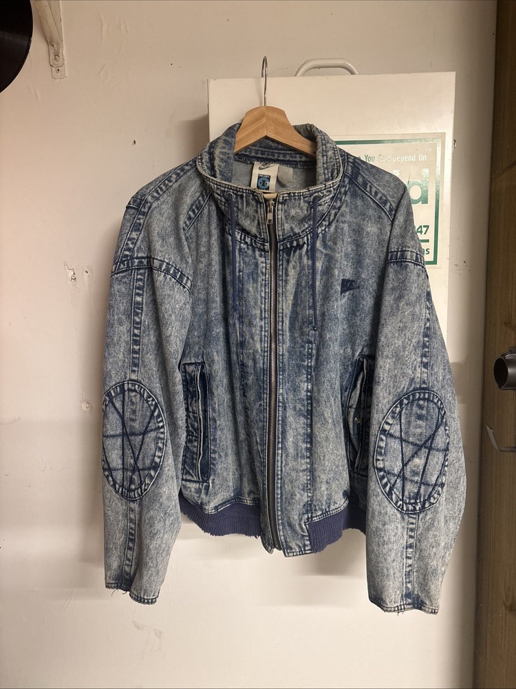 VTG 90s Nike Challenge Court Denim Acid Wash Jacket Andre Agassi Men Size Large