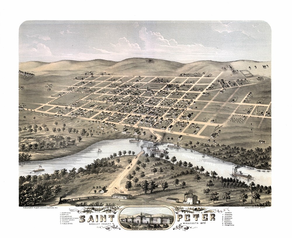 Historic Panoramic View - Saint Peter Minnesota - Stoner 1870 - 28.16 x 23