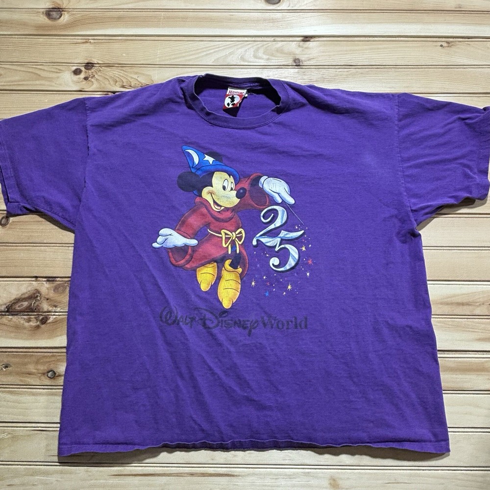 Vintage 90s Walt Disney Mickey Mouse Fantasia 25 Years Shirt Size 2XL Purple