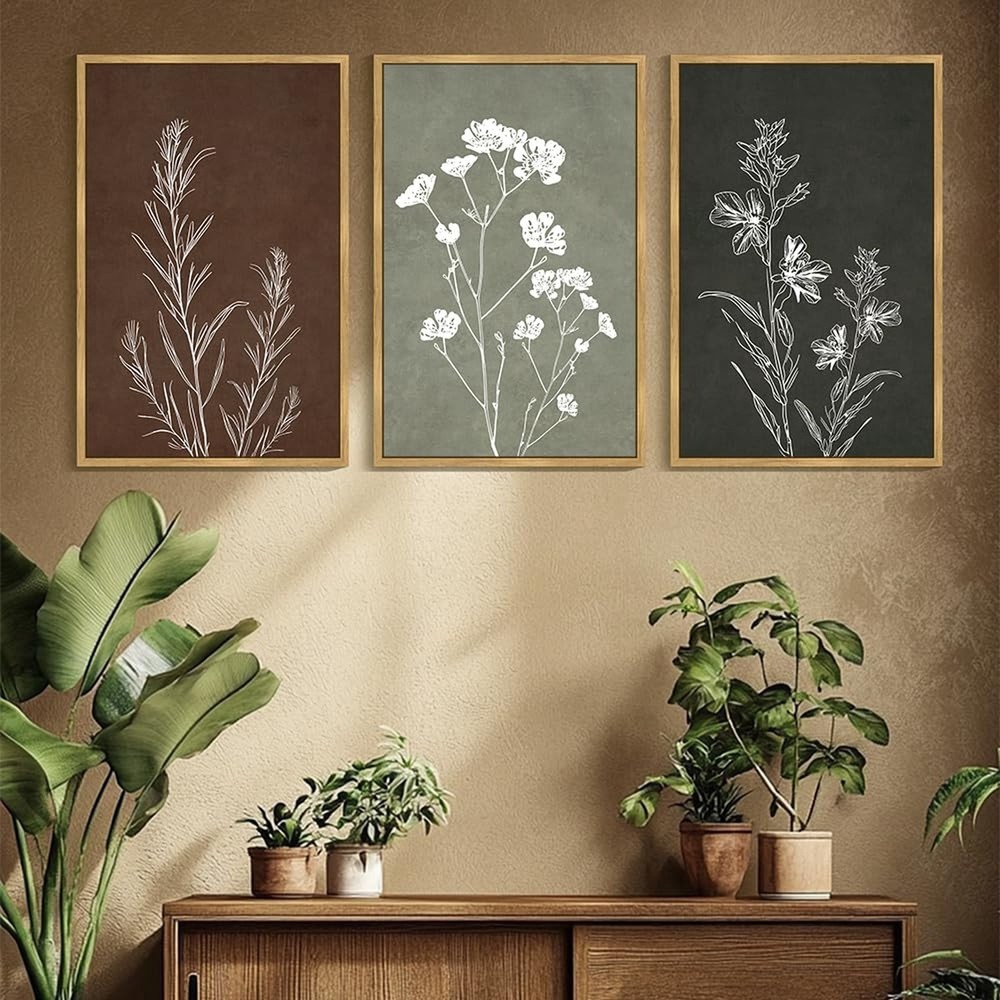 Drsoum Vintage Boho Flower Wall Art Framed Retro Botanical Floral Wall Prints...