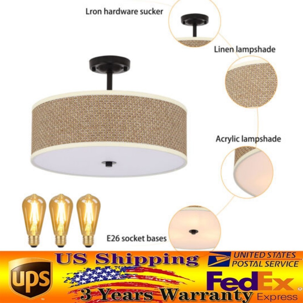 3-Light Semi-Flush Mount Ceiling Fixture Bedroom Chandelier Pendant Lamp  