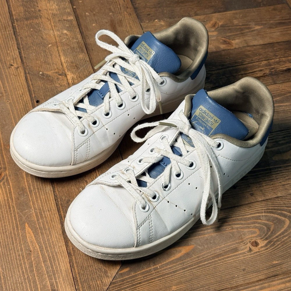 Adidas Originals Stan Smith Size 5.5 Blue Gold White Leather Sneakers Shoes