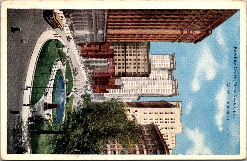 1923 Bowling Green NYC Postcard I. Underhill New York City Park Vintage