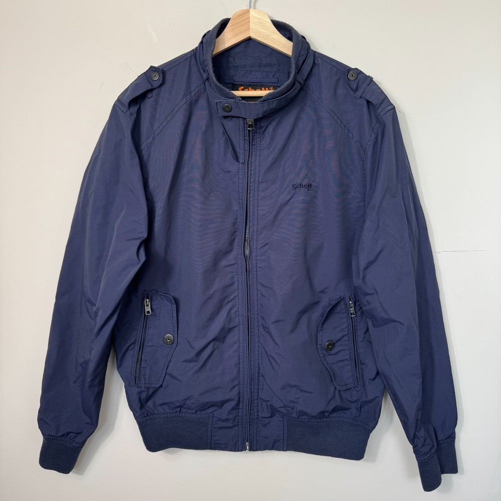 Schott NYC Bomber Jacket Navy Cotton Nylon Military Style Zip Up XL