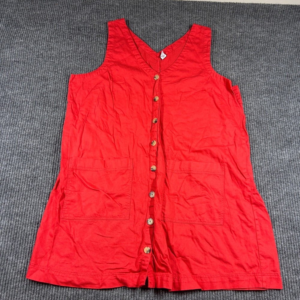 Old Navy Dress Womens XL Red Linen Blend Button Front Sleeveless Shift Pockets