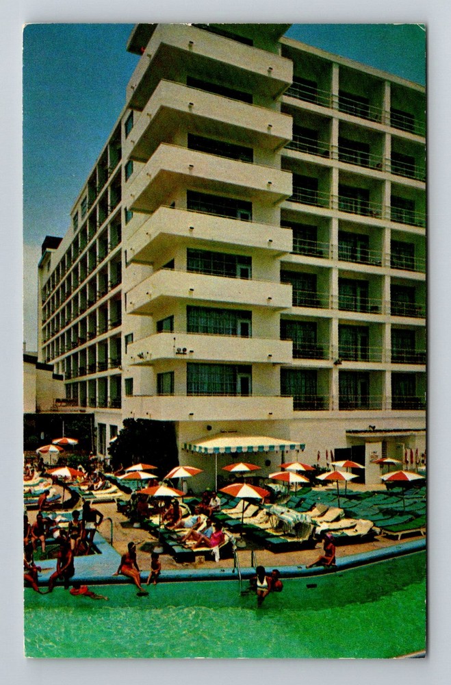 Miami Beach, FL-Florida, Hotel Lucerne Oceanfront Pool Vintage Postcard