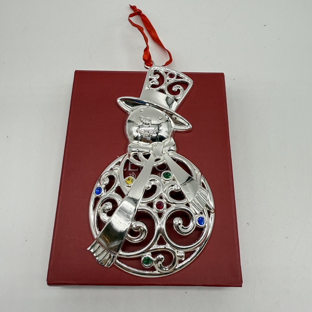 Lenox Sparkle & Scroll Snowman Ornament Clear Crystal Silverplate