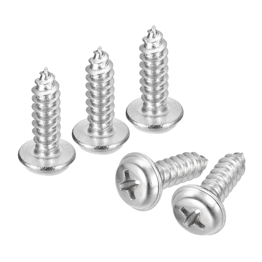 ST5x16x10mm Phillips Pan Head Self-tapping Screw with Washer, 50pcs (Silver)