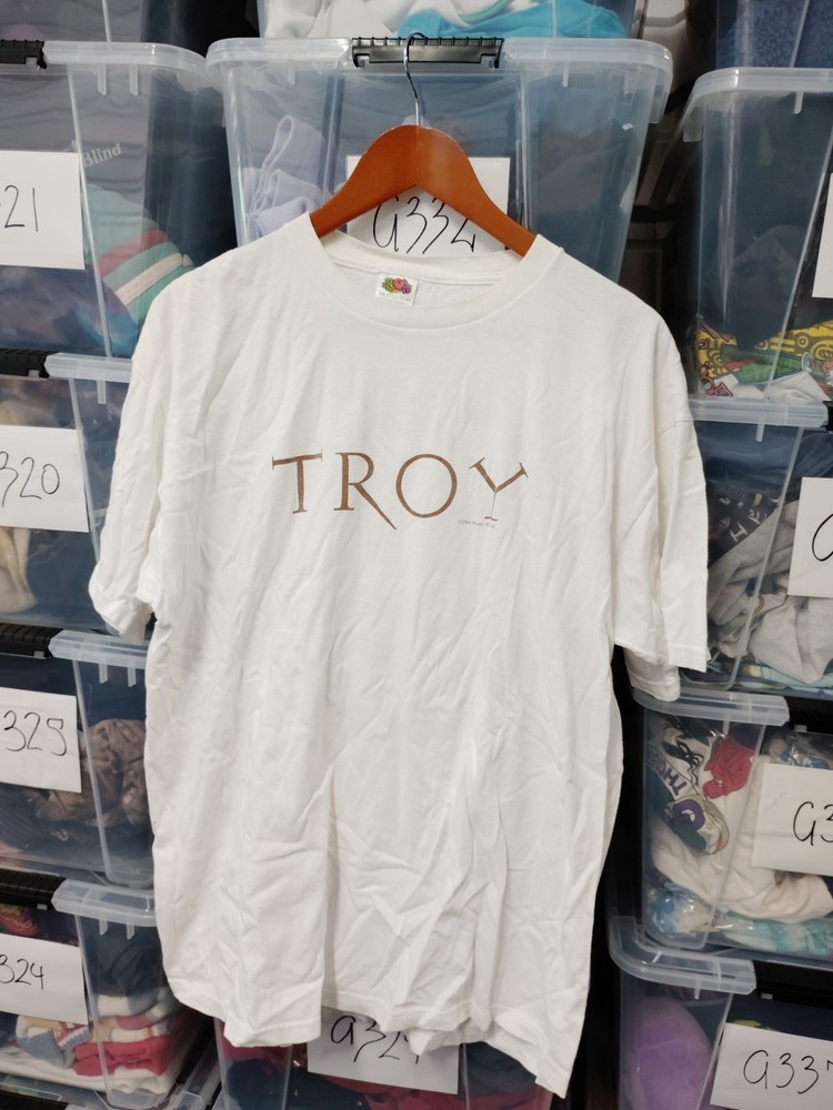 Vintage 2004 Troy Movie Promo T Shirt Men's XL White Warner Bros Bard Pitt Y2K