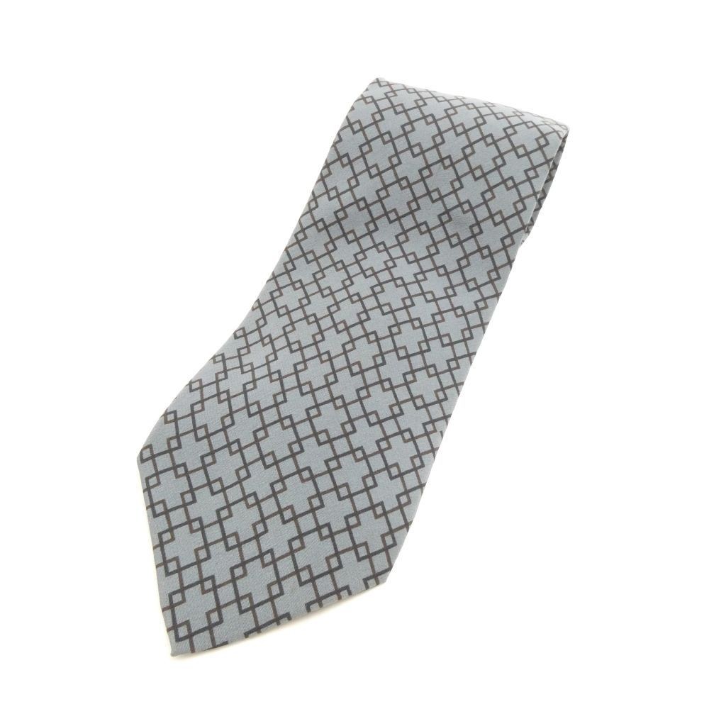 GUCCI Necktie Tie Gray Geometric 100% Silk Used Made in Italy Authentic