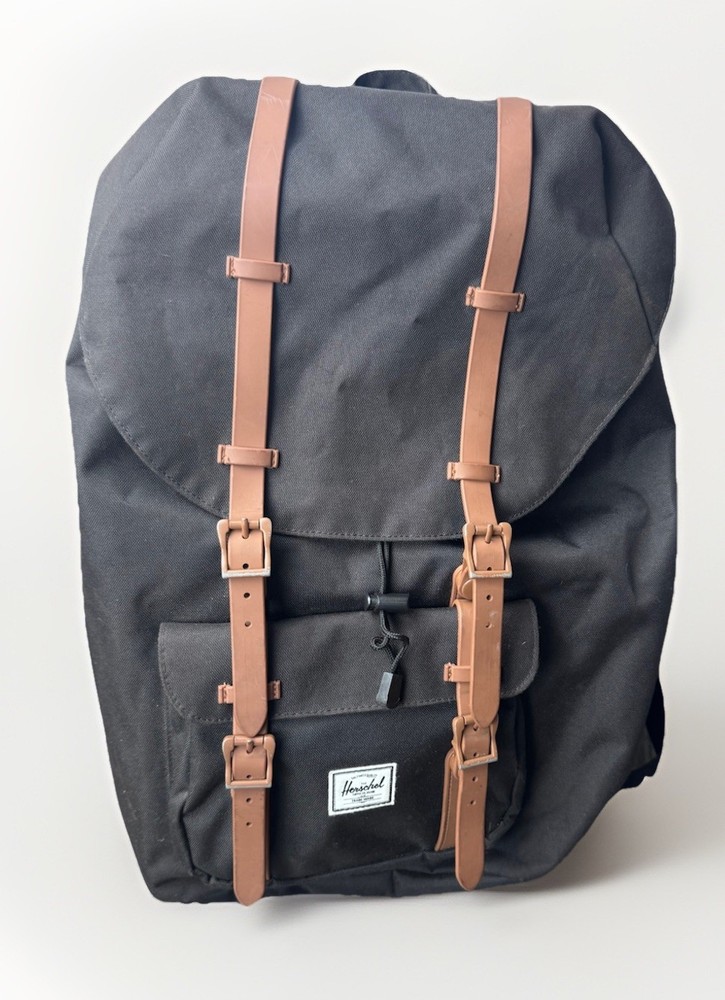Herschel Little America Backpack in Black with Brown Straps