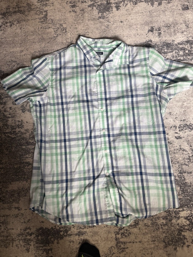 Club Room Men's XL Regular Green White Blue Plaid Short Sleeve Button-Up Shirt