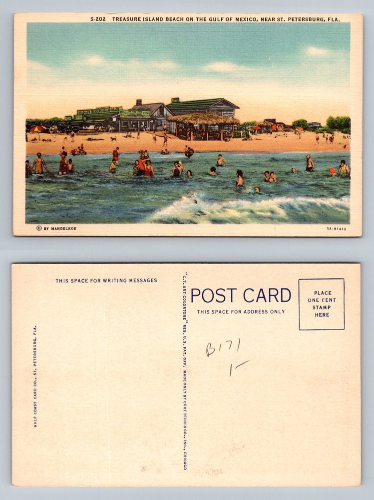 Treasure Island, FL-Florida, Gulf Of Mexico Beach Bathers Vintage Postcard