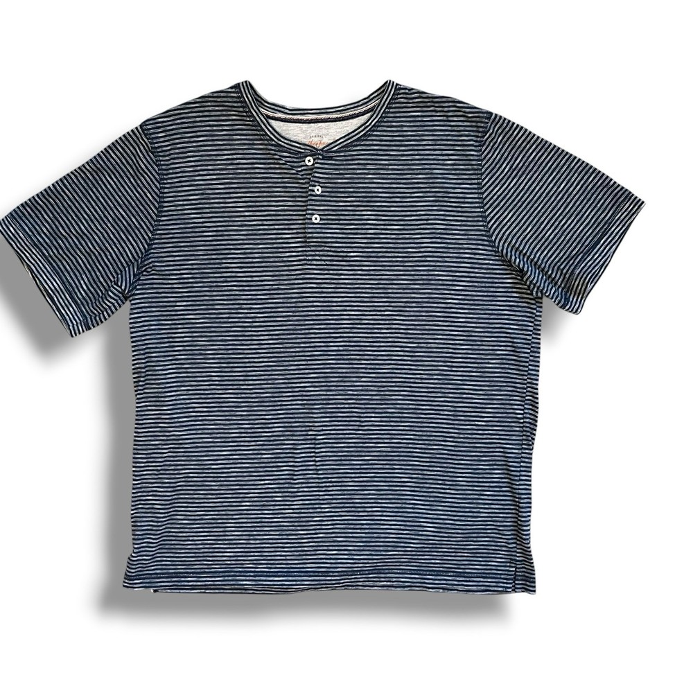 Weatherproof Vintage Shirt Mens XXL 2XL Blue Striped Henley Short Sleeve Casual