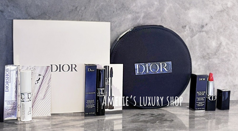 DIOR 4-Piece Black Vanity Makeup Case Set with Mirror 2 Mascaras and Lipstick New