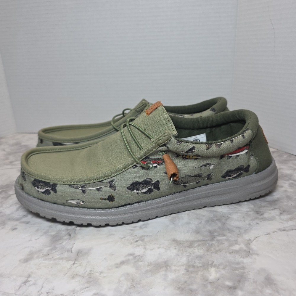 Hey Dude Wally Fish Lure Men's Size 14 Green Slip On Loafers Shoes