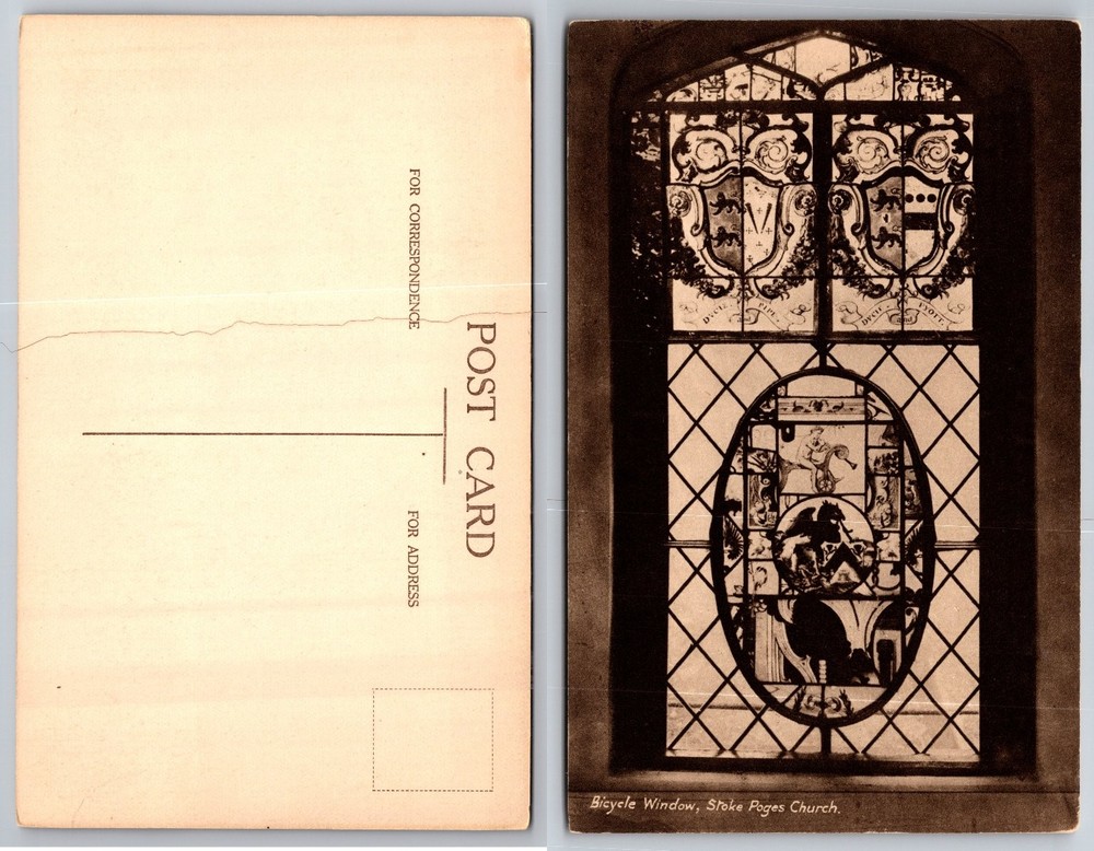 Stoke Poges Church Bicycle Window Stained Glass Postcard