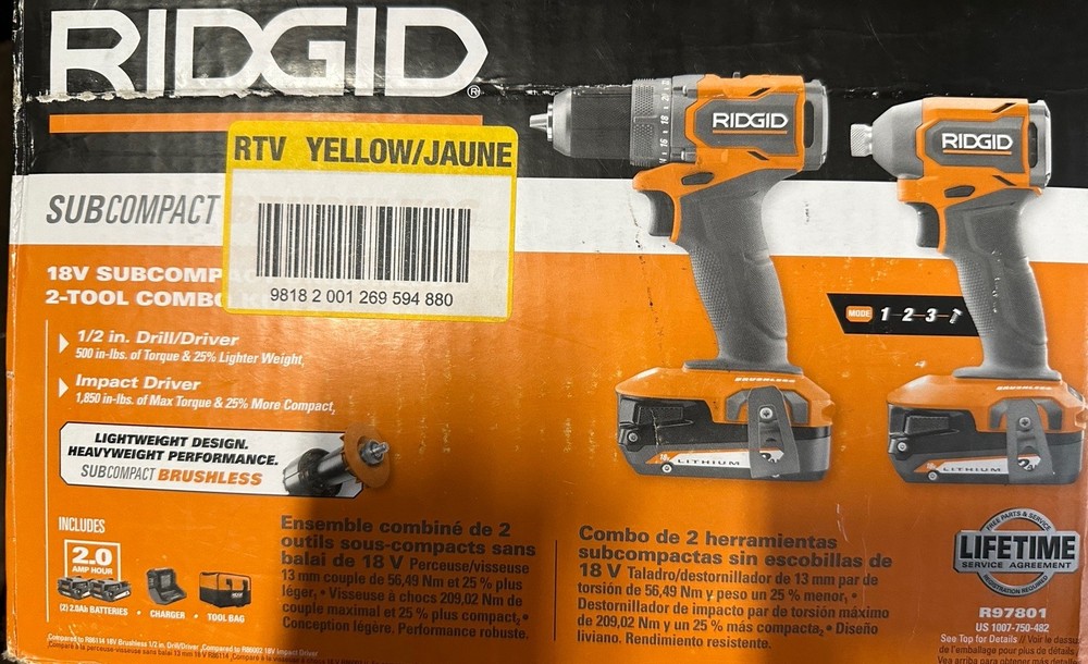 RIDGID R97801 18 V Cordless Drill Set