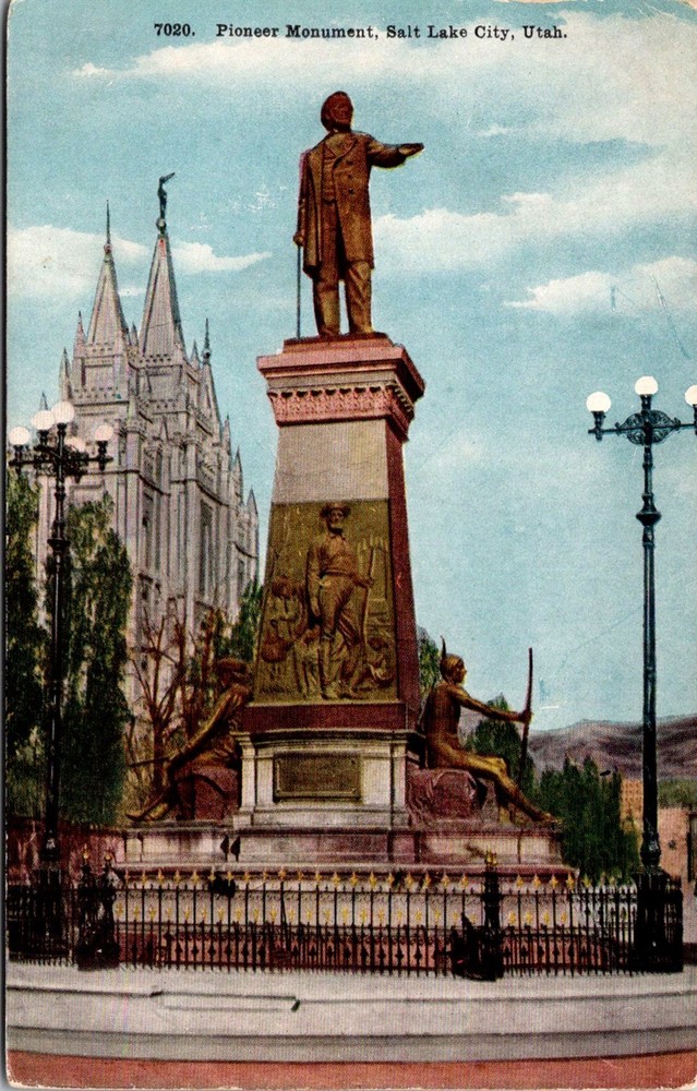 Dr Jim Stamps Pioneer Monument Salt Lake City Utah Vintage Postcard