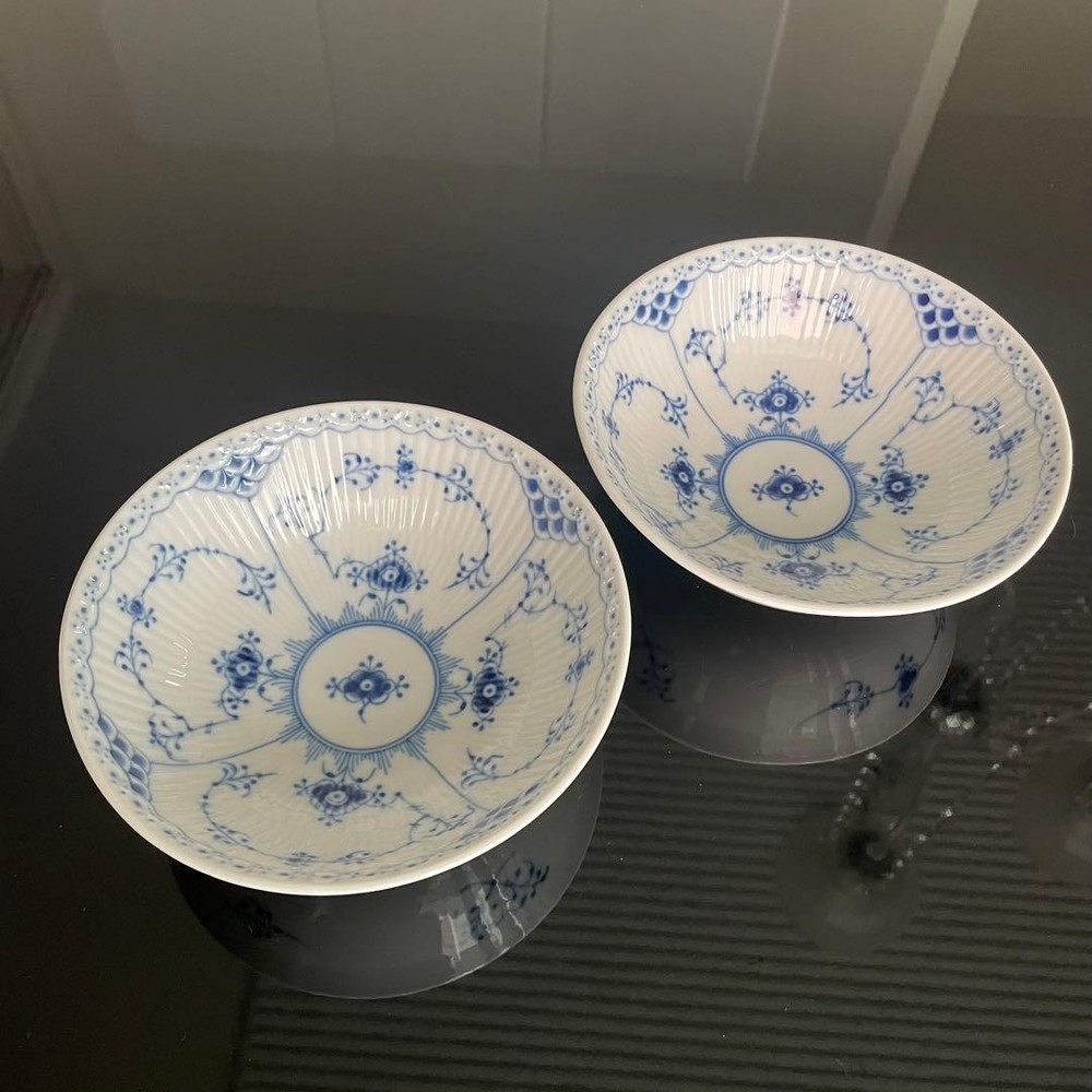 Royal Copenhagen Blue Fluted Half Lace Bowl Set of 2 Used
