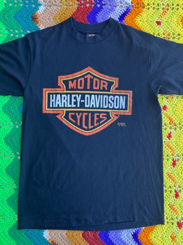 Vintage 90s Harley Davidson 3D Emblem Logo T-Shirt Large